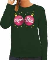 Foute kersttrui sweater groen met roze xmas balls voor dames