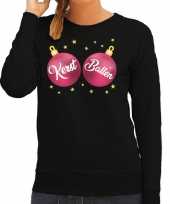 Foute kersttrui sweater zwart met roze kerst ballen dames