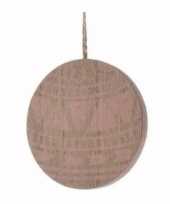 Houten kerstboom versiering schijf hout met roze printje 8 cm