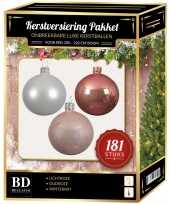 Kerstballen met piek set wit oudroze lichtroze voor 210 cm kerstboom