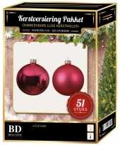 Kerstballen met ster piek set fuchsia roze voor 120 cm kerstboom 10170417