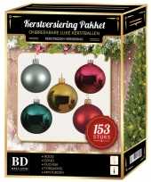 Kerstballen pakket 153 stuks met piek gekleurd