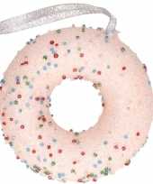 Kerstboomhanger kersthanger lichtroze donut met kraaltjes 10 cm
