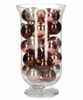 Kerstdecoratie vaas met roze glamour kerstballen