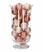 Kerstdecoratie vaas met roze mix kerstballen