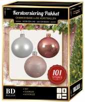 Luxe complete versiering set wit oud roze lichtroze voor 150 cm kerstboom
