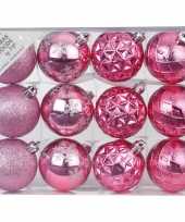 Set van 12 luxe roze kerstballen 6 cm kunststof mat glans